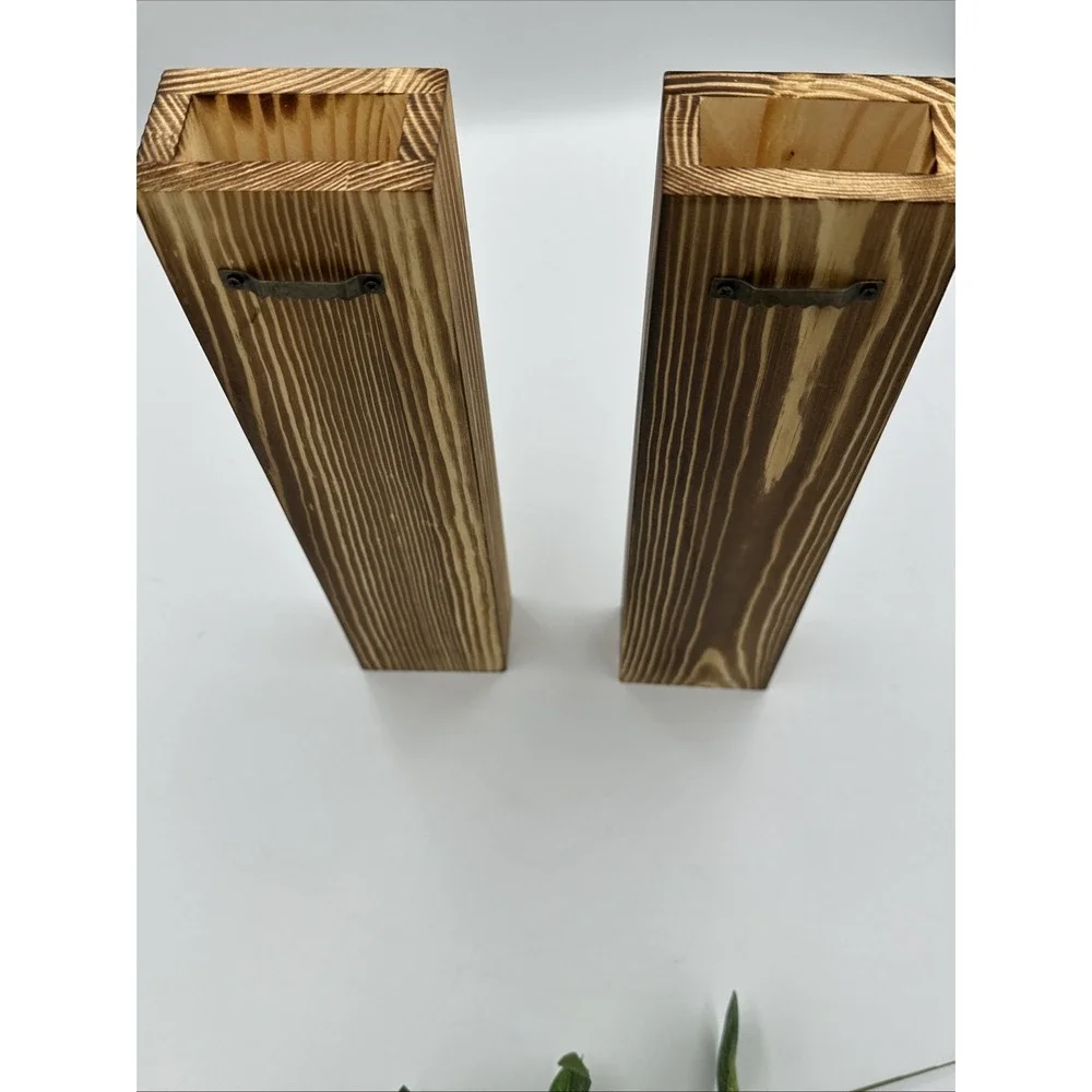 Set of 2‎ Wood Wall Planter Pocket Faux Greenery Dried Flowers Minimalist Pine